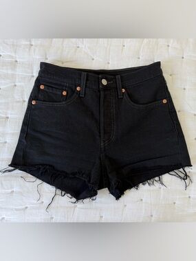 Levi's Women’s 501 Black Frayed Hem Denim Shorts - Size 24